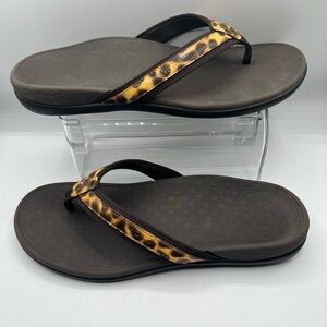 Vionic Women's Brown and Leopard Flip Flops